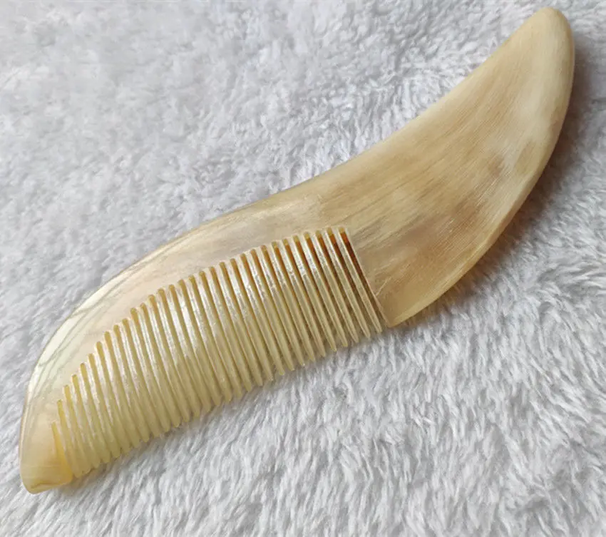 

7.3" Unqiue Natural Ram's Horn Fine-toothed Fishtail Massage Comb