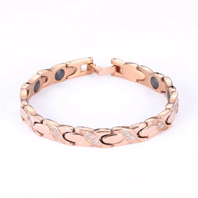 2019 fashion Girls jewelry female Charm Bangles CZ stone rose gold color 18.5cm magnetic bracelets for women (1)
