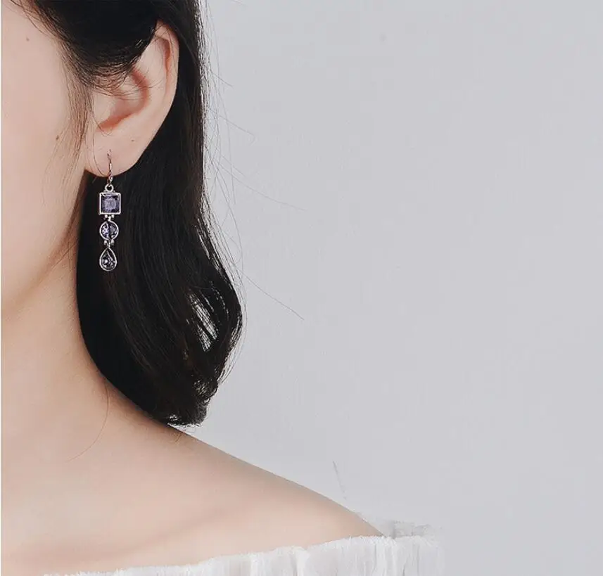 

S925 sterling silver wild simple zircon female earrings YBG1