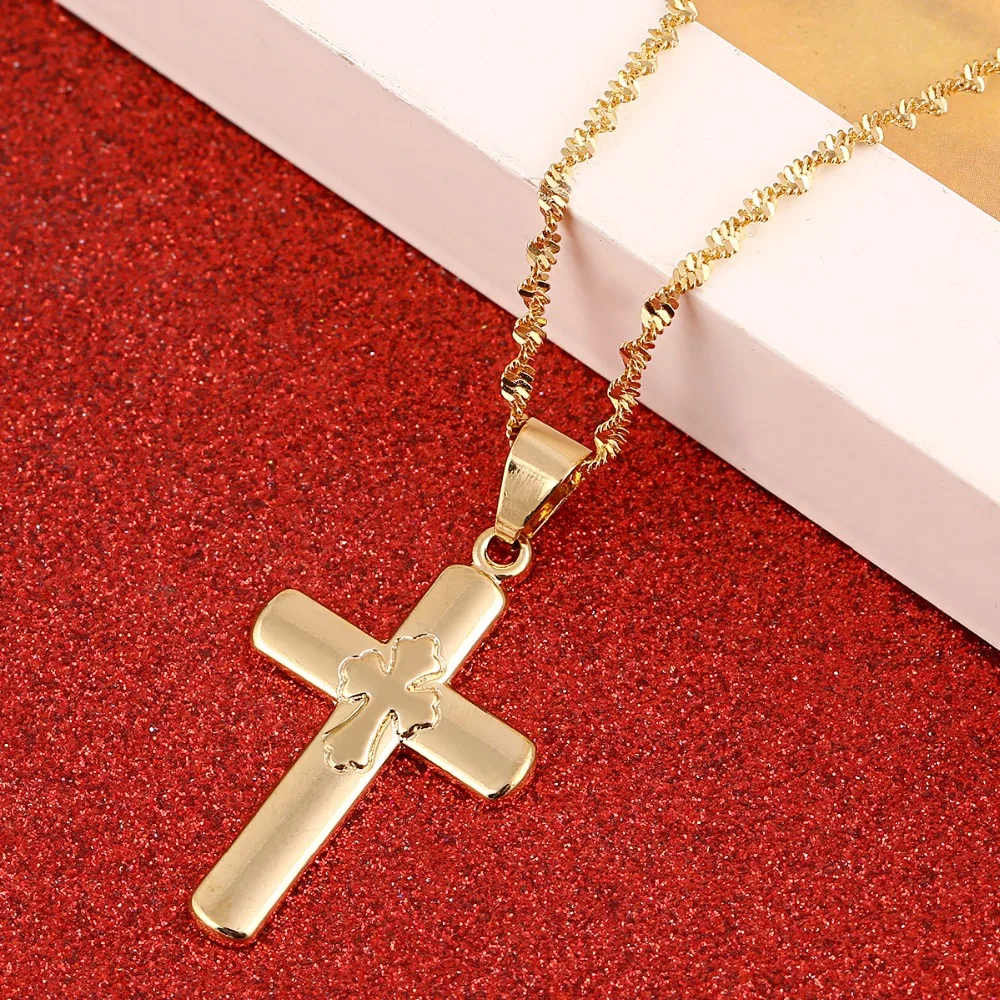 Cross Necklace Jesus Piece Pendant Gold Color Men Chain Catholic Jewelry Christmas Gifts | Украшения и аксессуары