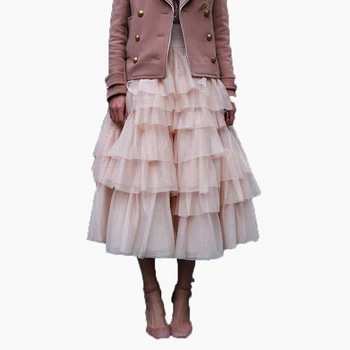 

Fashion Tiered Ankle Length Tulle Skirts For Women Ruched Long Tutu Skirt Puffy Custom Made Elatsic Waist Lady Maxi Skirts