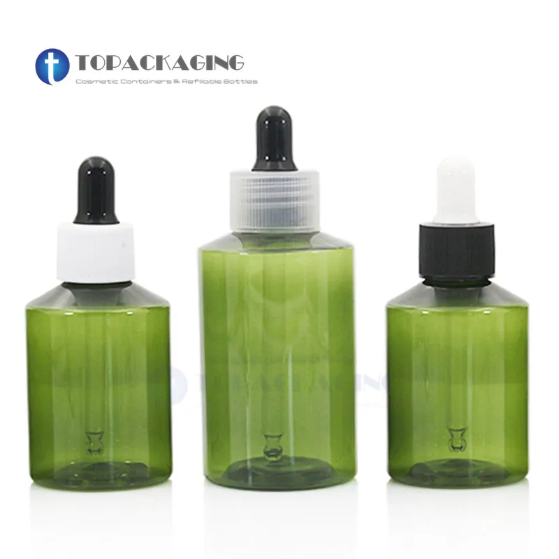 

50PCS*100/50ML Dropper Bottle PET Green Plastic Cosmetic Container Empty Essential Oil Refillable Makeup Serum Shampoo Packing