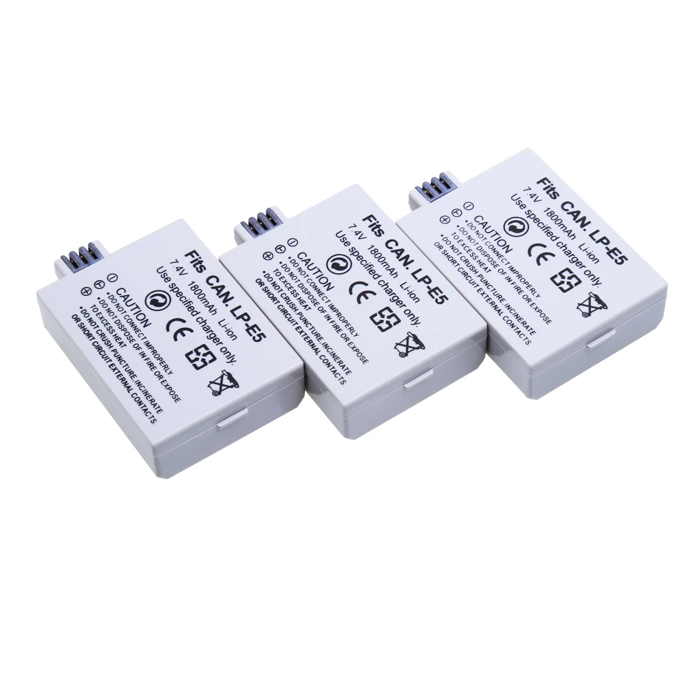 

3pcs 7.4V 1800mAh LP-E5 LPE5 LP E5 Rechargeable Camera Battery For Canon EOS 450D 500D 1000D Rebel XS XSi T1i KISS X2 X3 F SLR