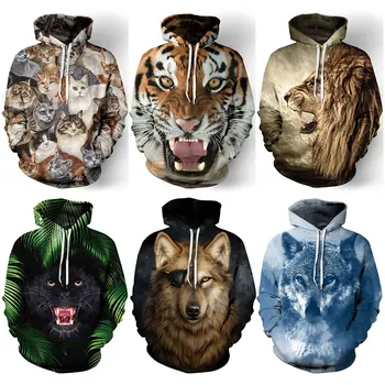 

Autumn 011 African Lion Tiger Animal Wolf Printed Women Jacket Hooded Femme Sweatshirt Casual Loose Men Pocket Hoodies Coat