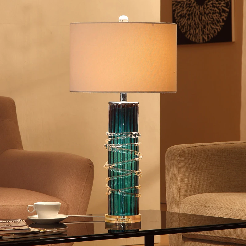 Blue Glass Crystal Base Desk Lamp Table Lighting Luminaria De Mesa Abajur Para Quarto Luxury Modern Blue Glass Crystal Base Desk Lamp Table Lighting Luminaria De Mesa Abajur Para Quarto Luxury Modern