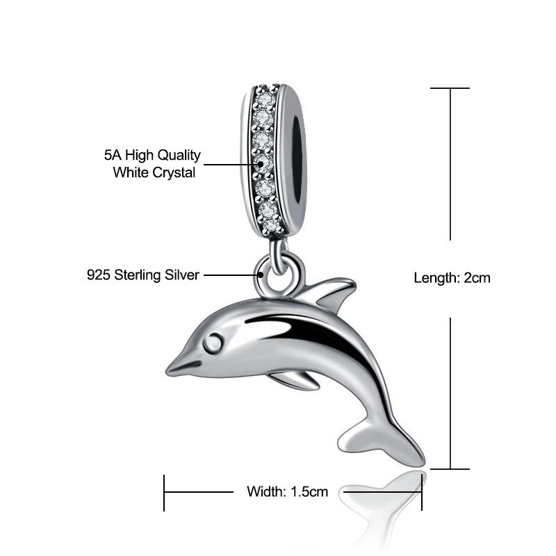 Аутентичная бусины из стерлингового серебра 925 игривая подвеска с изображением дельфина Кристалл океан Шарм подходит оригинальные Пандора браслеты амулеты «сделай сам» ювелирные изделия