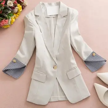 

plus size 4XL!Casual Work Office Business Blazers Women Fashion 3/4 Sleeve One Button Jacket Linen Cotton Blazers