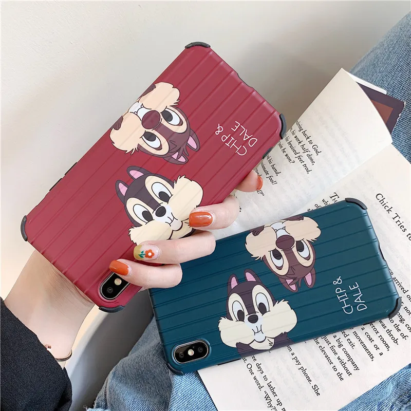 

Cute Chip 'n' Dale Travel Luggage Phone Case for iPhone X XR XS Max 6 6s 7 8 Plus Silicone Hard Trunk PC Protective Cover Coques