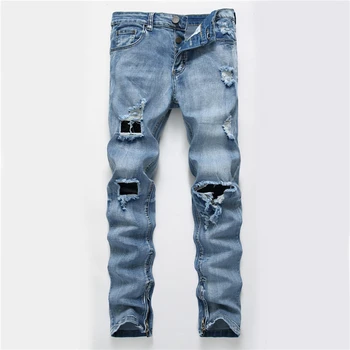 

KANYE WEST FBoots Jeans Mens justin bieber ripped Holes Hip Hop jeans for men Bottom zipper Skinny jeans Men Dropshipping