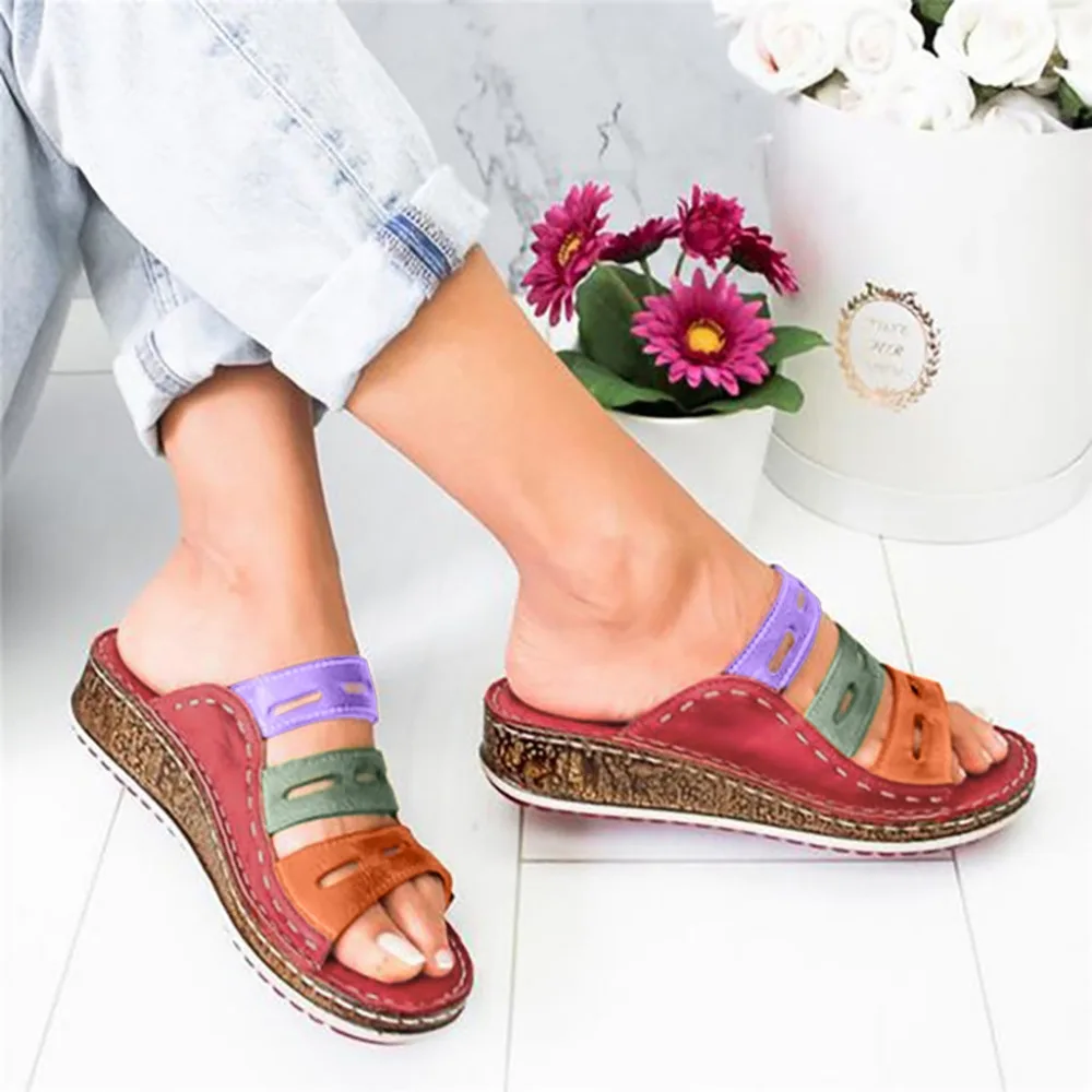 2019 Women's fashion plus size gladiator sandals ladies casual wedge with color matching platform sandals slippers 40J2 (7)