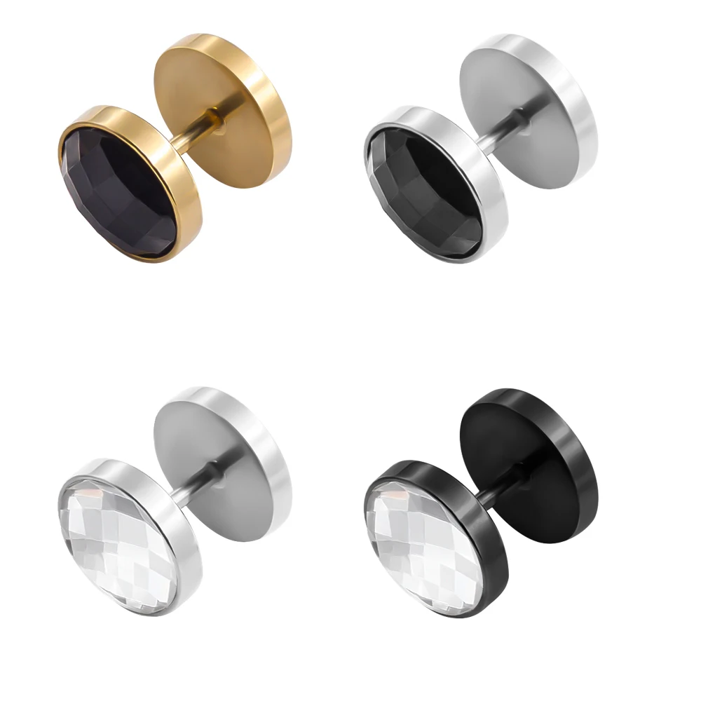 

Men Earrings Stainless Stee Sliver Black Barbell Type Stud Earrings for Men&Women Unisex Jewelry Round Pendientes Brincos
