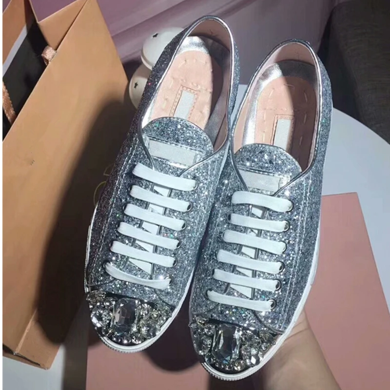 

Luxury Crystal Gold Sliver Shiny Women Sneakers Fashion Women's D'Lites Memory Foam Lace-up Fltas Casual Shoes Tenis Feminino