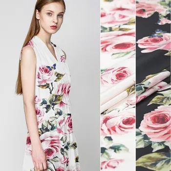 

Stretch silk double satin black and white two-color digital printing anti-wrinkle soft silk fabric silk fabric mulberry silk