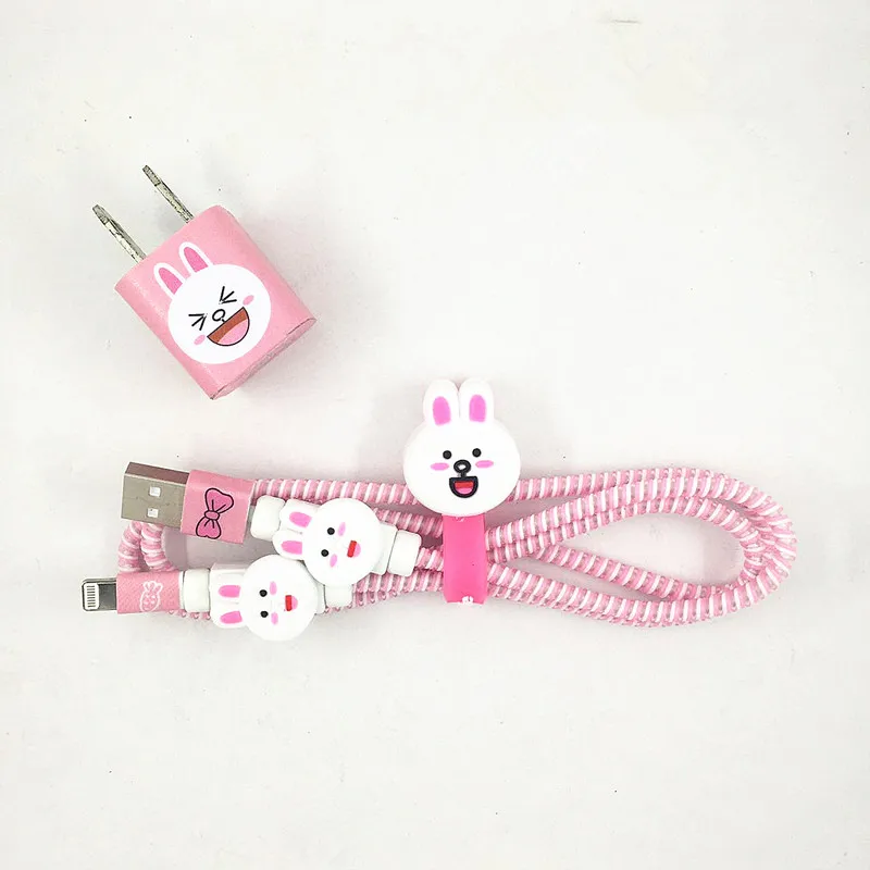 1,4 м мультфильм USB зарядное устройство кабель протектор Diy набор с намоткой кабеля зарядные наклейки Спиральный шнур протектор для iphone 5 6 6s 7