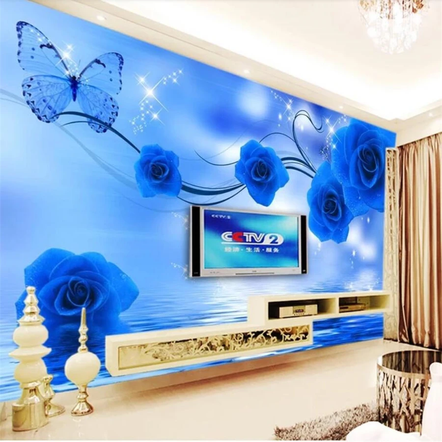 Beibehang Custom Wallpaper 3d Photo Murals Blue Enchantress Rose Reflection Mural Tv Background