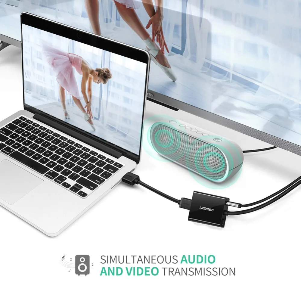 UGREEN نشط HDMI لمحول VGA مع 3.5 مللي متر AUX الصوت جاك HDMI الإناث إلى VGA الذكور محول ل جهاز استقبال للتليفزيون PC العارض محمول