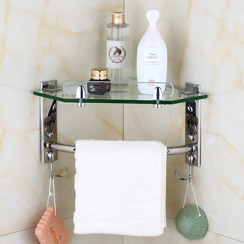 Günstige Europäische bad glas ecke regal wand halterung edelstahl wc stativ dusche racks bad zubehör senden von Israel