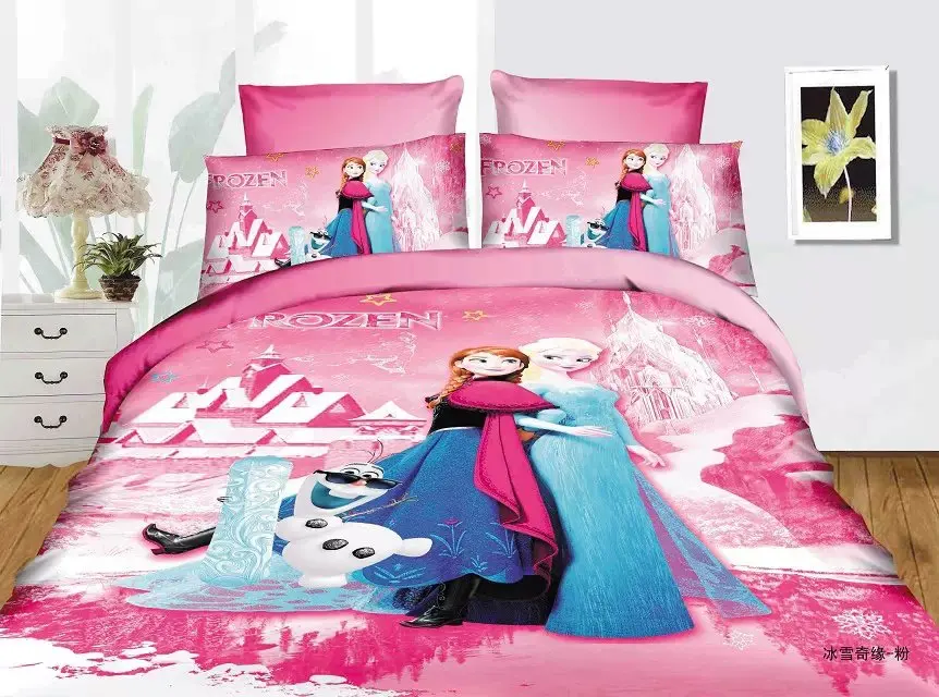 

Deep pink Frozen Elsa Anna bedding sets Girl's Children's bedroom decor single twin size bedspread duvet covers 3pcs no filler