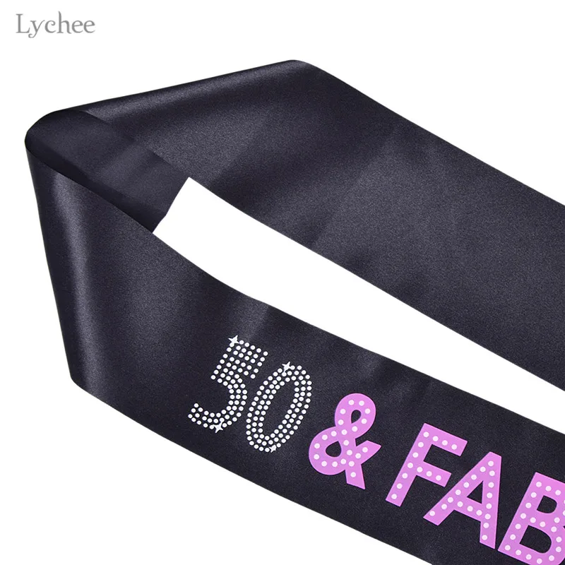 Lychee 50 & FABULOUS Rhinestone Satin Sashes 50th Birthday Party Decorations Happy Birthday Satin Sash Favour Decor Accessories