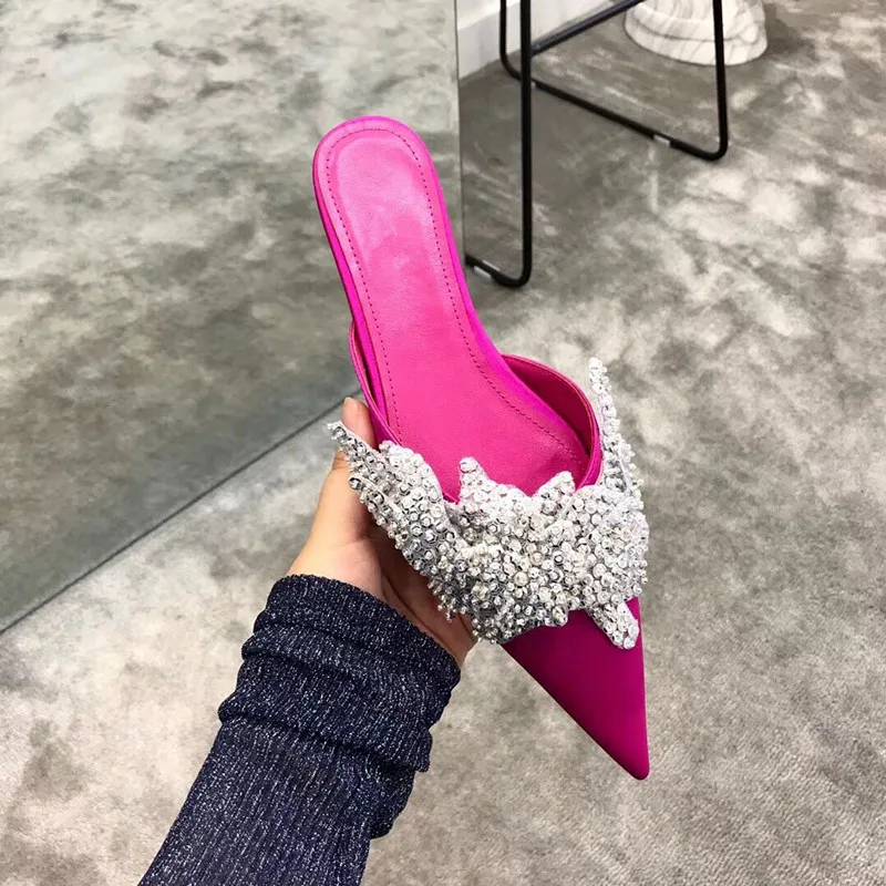 Diapositives Appartements Fleur De D'été Mujer Bout Coudre À Pantoufles Cristal Rouge Pointu Pic Pour As Bling as Chaussons Pic Rose Luxe Designer Femmes Zapatillas zwqHwU