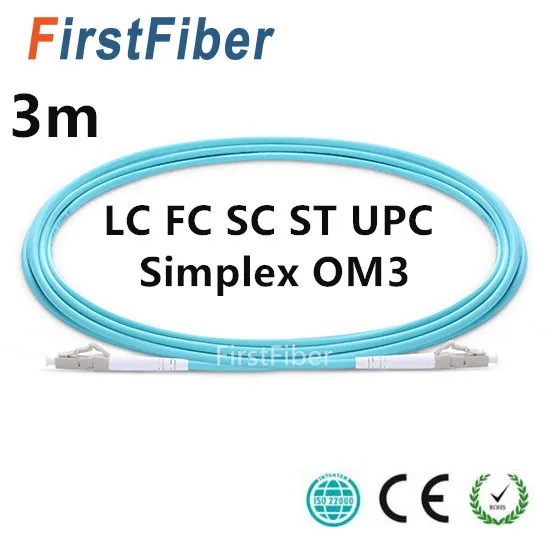 

3m LC SC FC ST UPC OM3 Fiber Patch Cable, Simplex Jumper, 1 Core Patch Cord Multimode 2.0mm