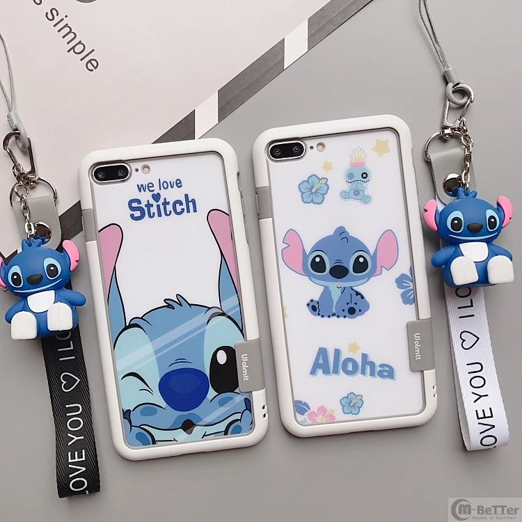 Cartoon stitch cover for iPhone 6 6s plus back & front film 7/8 plus phone case cute aloha screen protector  bumper toy holder