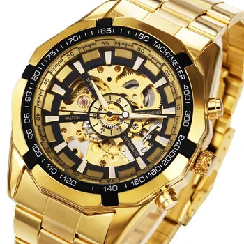 Winner Watch Men Skeleton Automatic Mechanical Watch Gold Skeleton Vintage Man Watch Mens FORSINING Watch Top Brand Luxury forsining retro fashion black skeleton sport clock mechanical watch luminous hands mesh bracelet for men top brand luxury watch