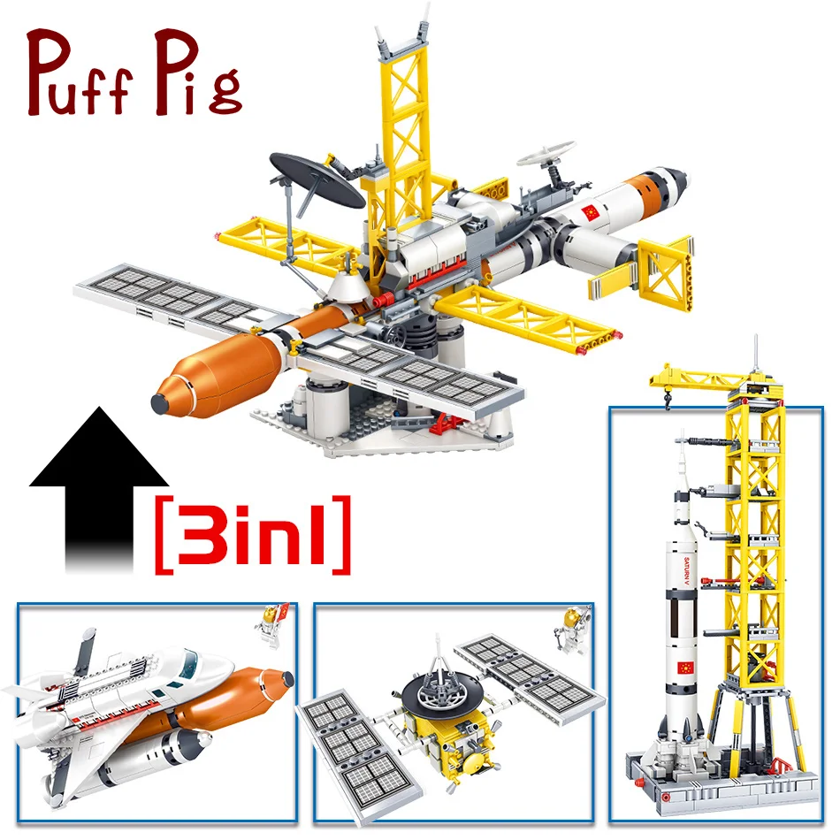 

PuffPig 1043PCS Base Space City Figures Bricks legorreta Space Station Building Blocks Space Blocks Models & Building Toy Kids