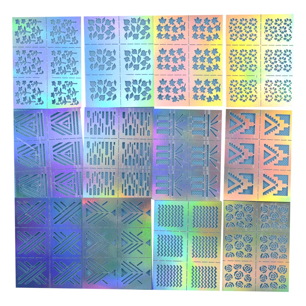 63 листов лазер серебристый неправильной формы сетки шаблон штампы трафареты винил для ногтей дизайн ногтей, полый стикер ногтей типсы TRNJ215