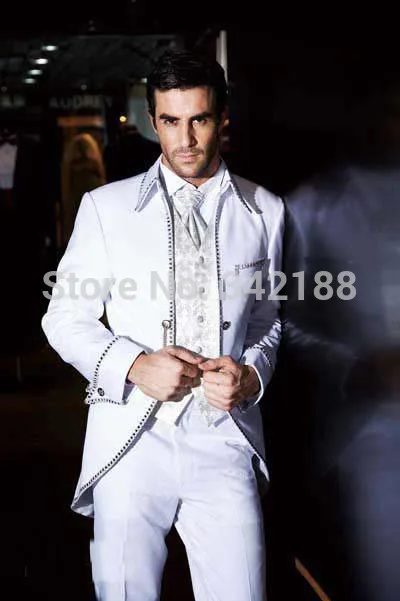 Best FREE shipping Custom Made White Groom Tuxedos Best Man Groomsmen Men Wedding Suits/Bridegroom Suits/groomsmen suitwedding m