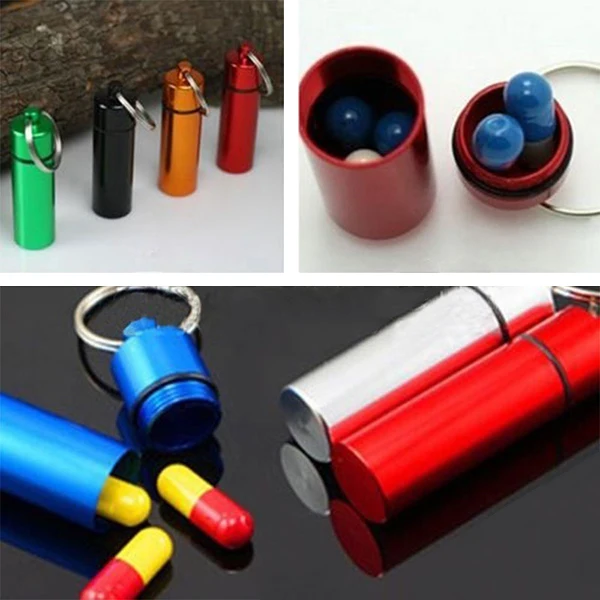 

3 Pcs Waterproof Aluminum Pill Box Case Bottle Cache Drug Holder Container Keychain Medicine Box WS99