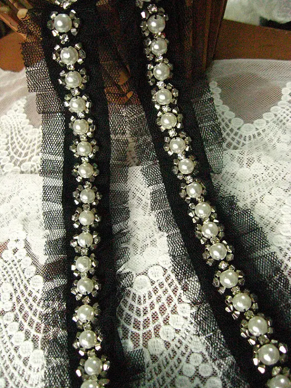 black beaded lace trim, bridal sash, Bridal Belt, beaded jewelry Trim