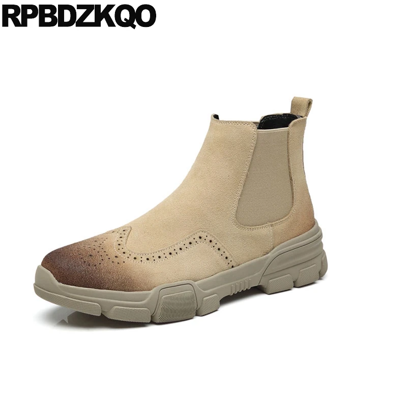 

high sole shoes men ankle brogue boots vintage slip on chelsea fur thick soled warm genuine leather 2018 suede winter wingtip