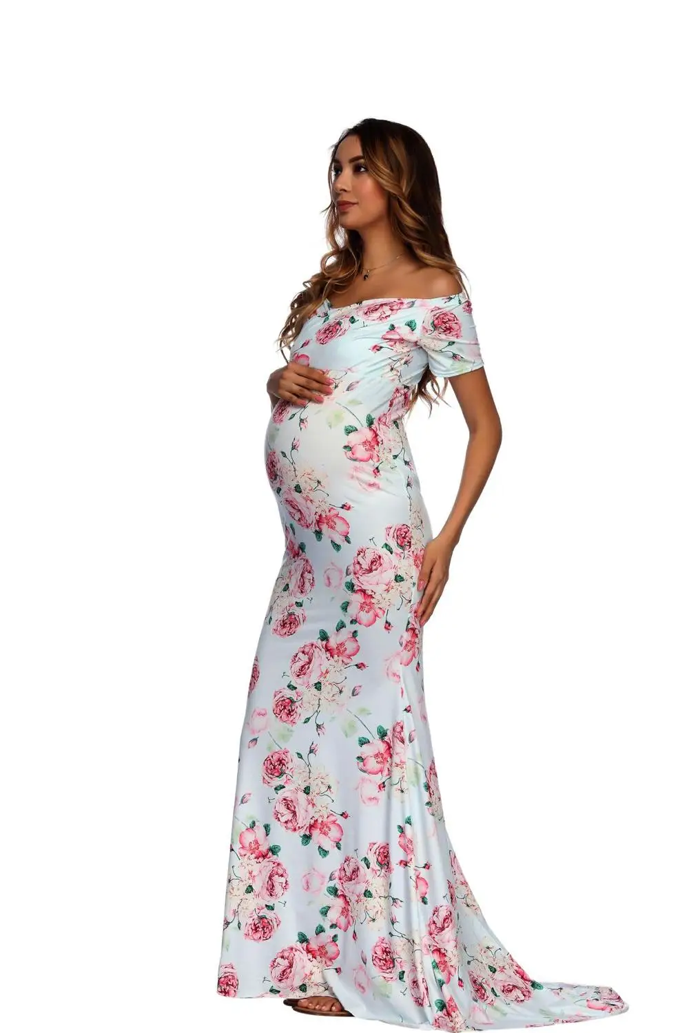 New Floral Maxi Maternity Gown For Photo Shoots Long Maternity Photography Props Pregnancy Dress Sexy Pregnant Dresses For Women (11)