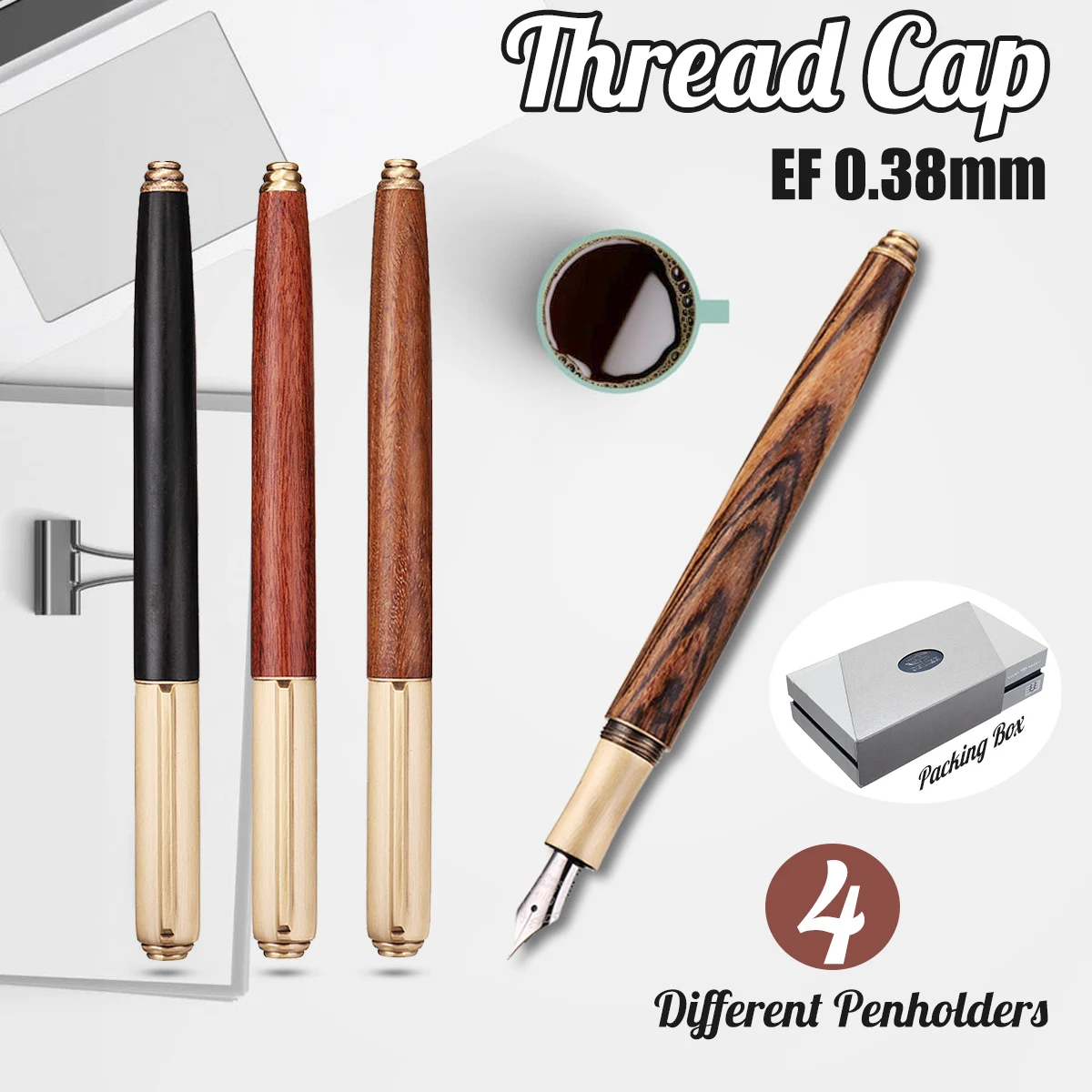 Handmade Nature Wood Barrel China Fountain Pen Extra Fine Nib 0.38mm Thread cap with gift package