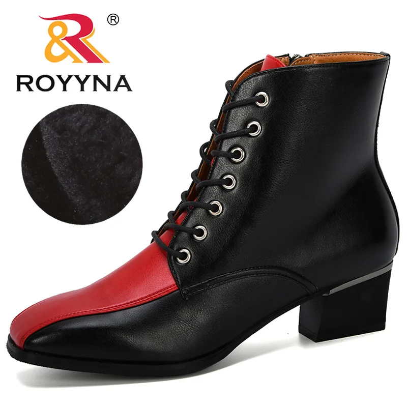 

ROYYNA 2019 New Classics Style Mixed Color Ankle Boots Women Microfiber Woman Boots Motorcycle Brand Designers Square Toe Shoes