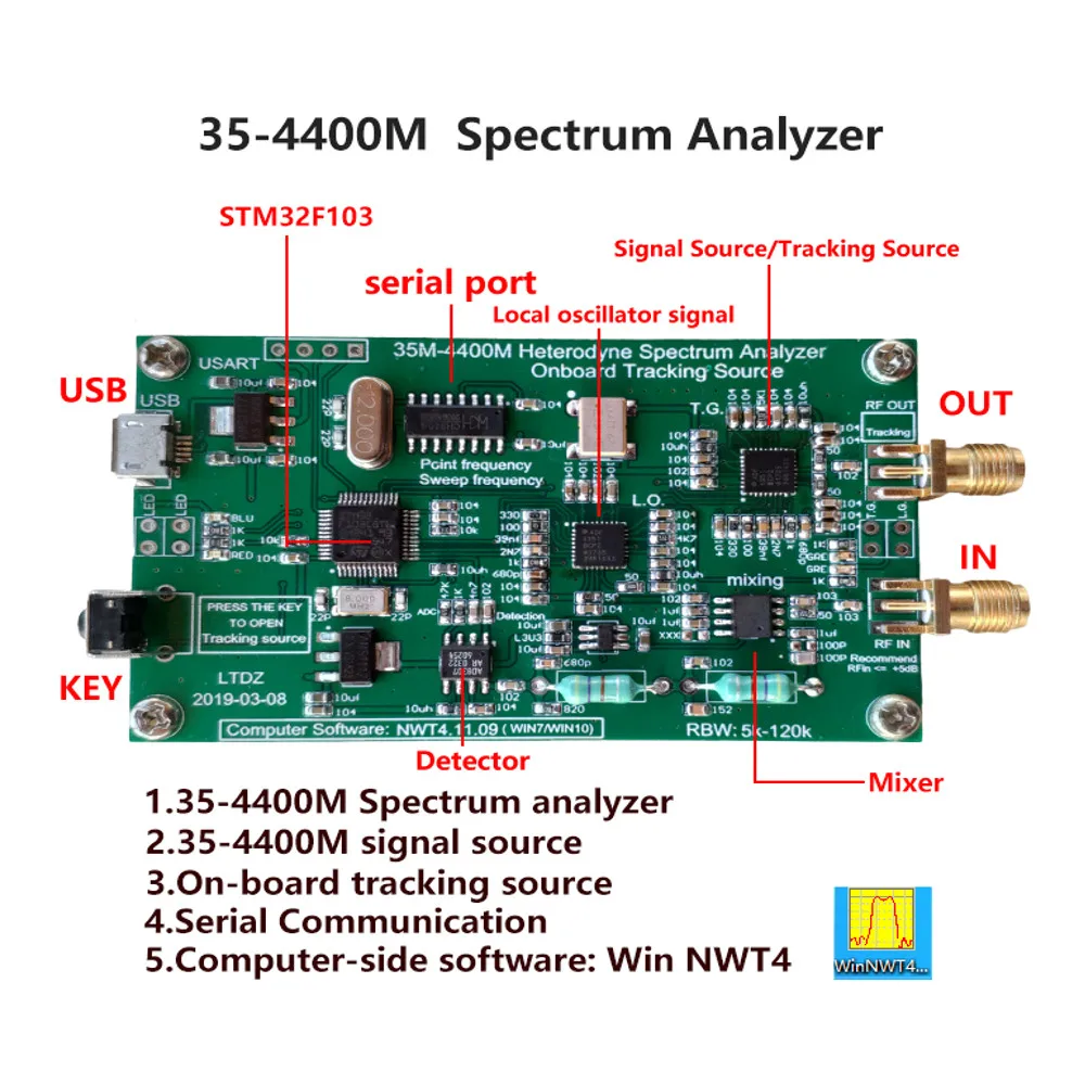 Анализатор спектра USB LTDZ_35-4400M_Spectrum источник сигнала с отслеживанием источника модуль радиочастотного анализа домена