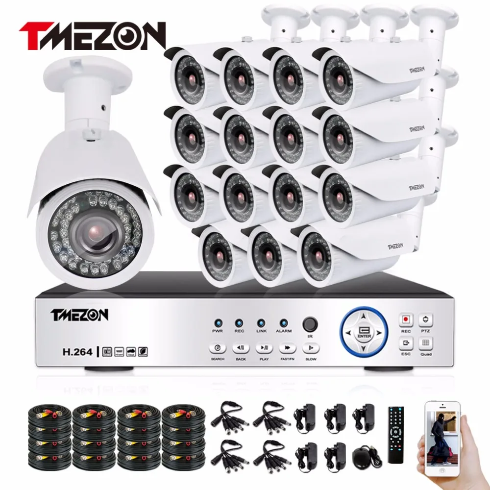 Tmezon AHD 16CH 1080P DVR 16 шт. 2.0MP камера 2 8 12 мм зум объектив CCTV домашняя система