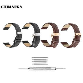 

CHIMAERA Watchbands Genuine Leather 12-24mm Universal Watch Pin Buckle Band Steel Buckle Strap Wrist Belt Bracelet + Tool