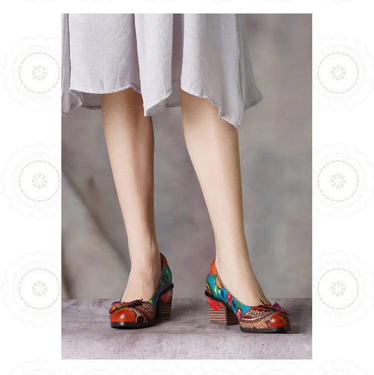 GKTINOO/оригинальная Весенняя Новая женская обувь на толстом каблуке обувь ручной работы из натуральной кожи в национальном стиле с круглым носком и цветочным узором Размеры 41-42