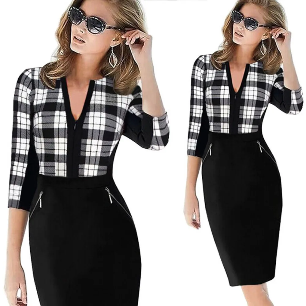 HGTE Office business attire dress women Slim fit Five point sleeve