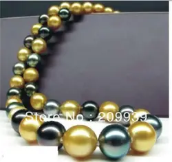 Huij 001137 огромный 18 " 12 - 15 мм природный южного моря подлинная золотые MULTIC жемчужное ожерелье AAA