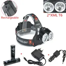 New 2T6 led Headlight CREE XML T6 4000LM Outdoor sports HeadLamp 18650 bike lights +2x 18650 battery+dc charger+car charger