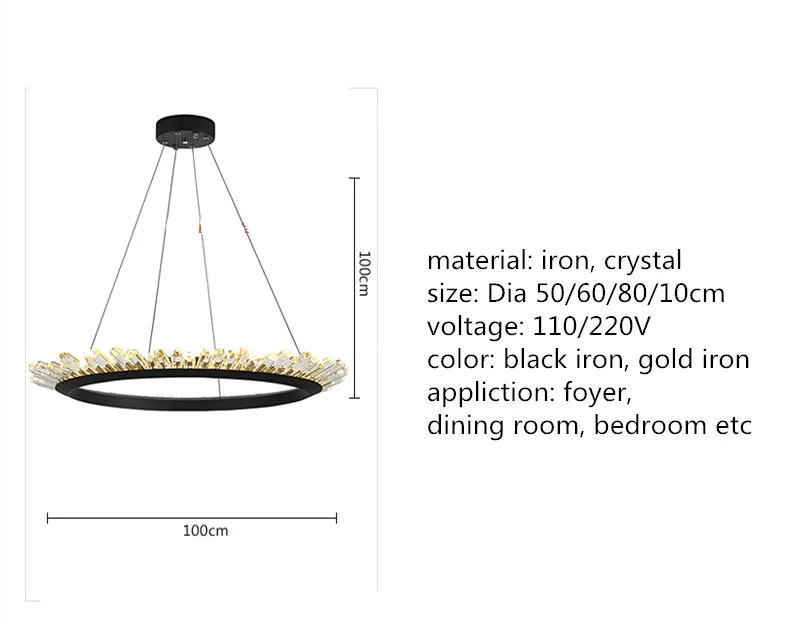 Современный роскошный Хрустальная корона светодио дный подвесной светильник для фойе Обеденная Спальня круглый Подвесная лампа 50/60/80/100 см