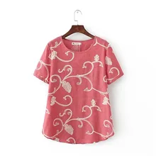 Плюс размеры вышивка футболка сладкий футболка с цветочным узором для женщин Flutter рукавом летние топы корректирующие Мода г. элегантная повседневная футболк