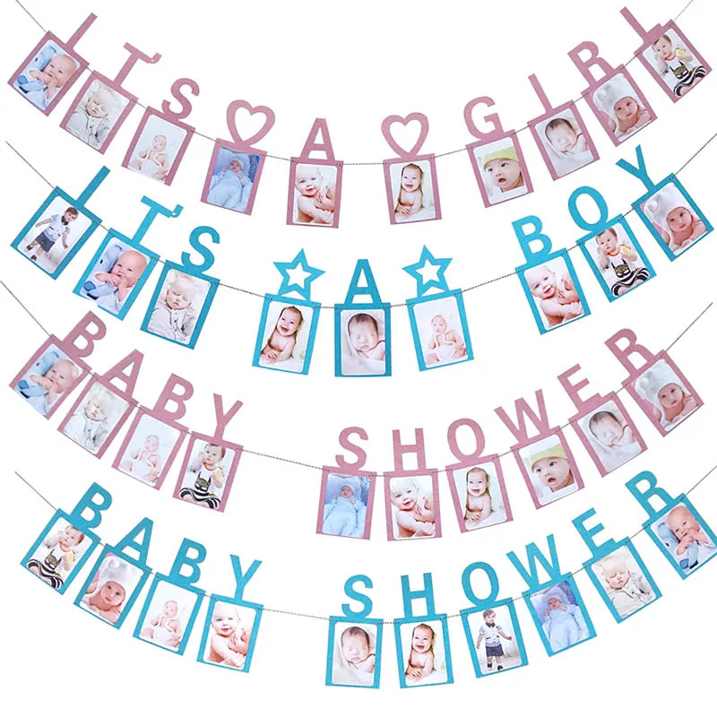 Babyshower 12 месяцы фоторамка баннер первый декорации с днем рождения 1st для маленьких мальчиков и девочек мой 1 год День рождения расходные материалы