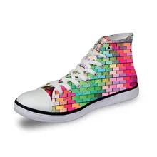 Noisydesigns девочек кроссовки женские повседневные винтажные Вулканизированная Обувь Высокий Верх цвета радуги клетчатый Объёмный рисунок(3D-принт) Парусиновая обувь на плоской подошве