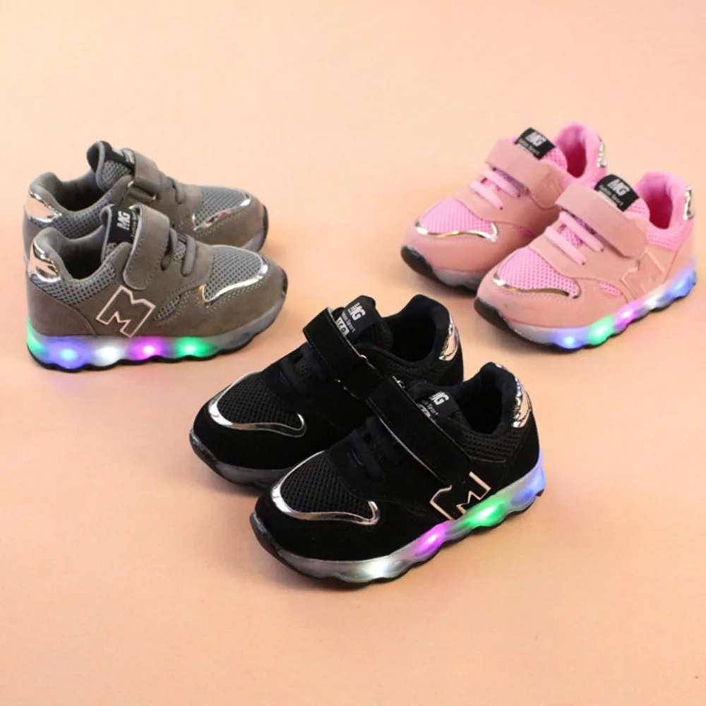 

Toddler Kids Mesh Breathable Colorful LED Light Up Shoes Boys Girls Baby Luminous Sneakers Child Comfortable Sport Trainers