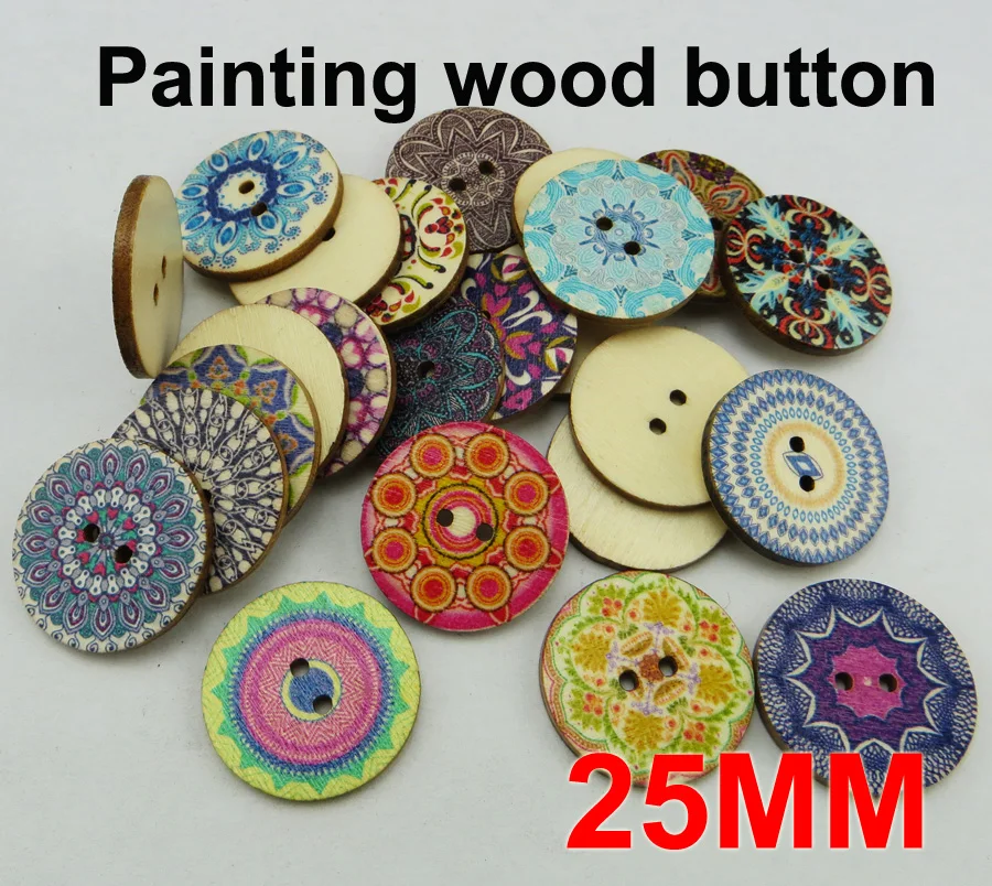 

60PCS retro series painting 25MM wooden button boots coat sewing clothes accessory handbag fits MCB-994