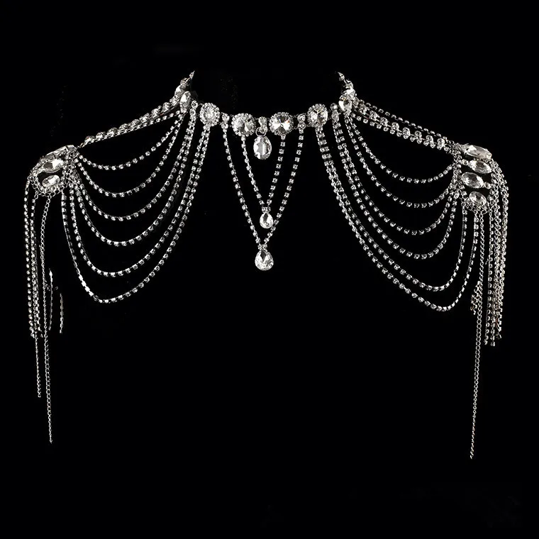 JaneVini Luxury Rhinestone Bridal Shoulder Chain Necklace Long Tassel Wedding Party Necklace Crystal Jewelry Women Accessories JaneVini Luxury Rhinestone Bridal Shoulder Chain Necklace Long Tassel Wedding Party Necklace Crystal Jewelry Women Accessories